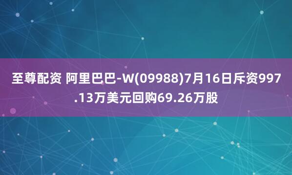 至尊配资 阿里巴巴-W(09988)7月16日斥资997.13万美元回购69.26万股